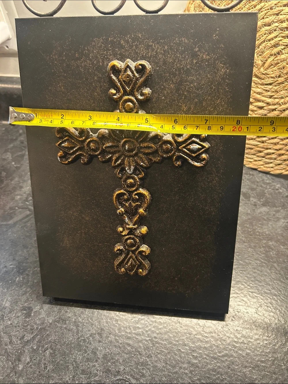 Decorative Wall Cross Plaque in Black and Gold
